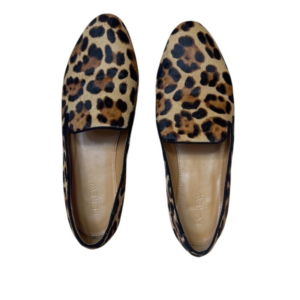 J.Crew Loafer Flats Womens 8.5 Leopard Print Slip On Almond Toe Workwear